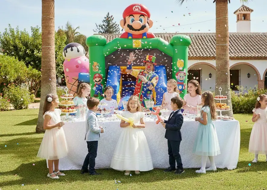 Ideas para comuniones con castillos hinchables en Málaga 2026 Comunión infantil en Málaga con castillo hinchable