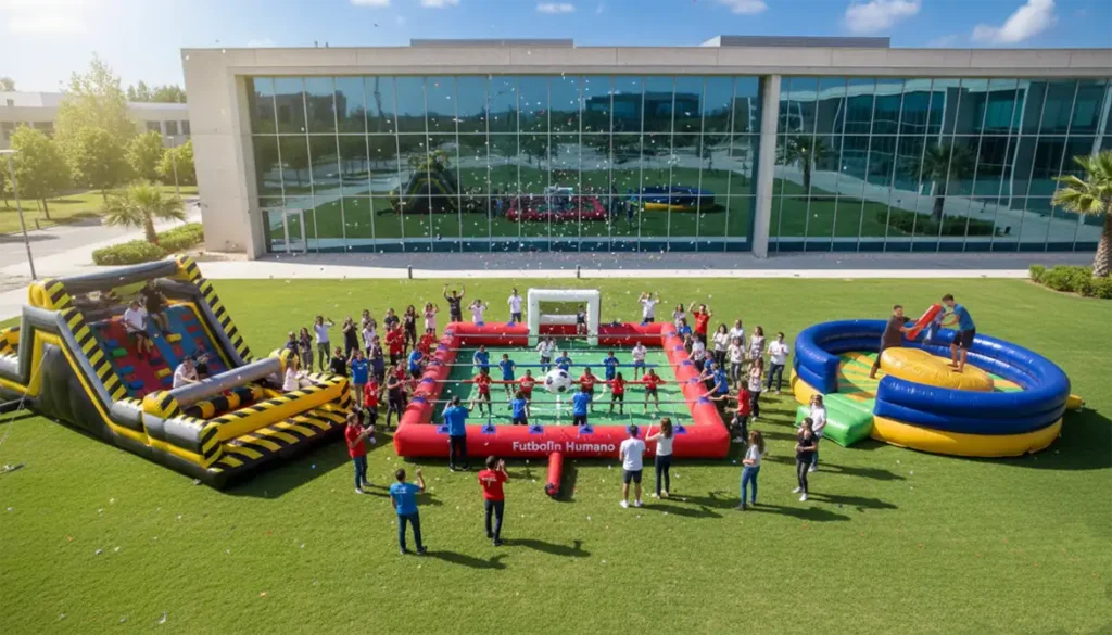 Actividad de team building en Málaga con juegos hinchables y pruebas de equipo